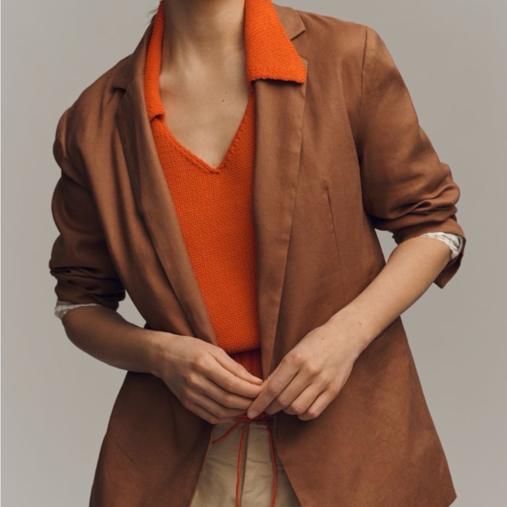 Anthropologie: The Tessie Blazer by Maeve: Linen Edition in Tan, size Large